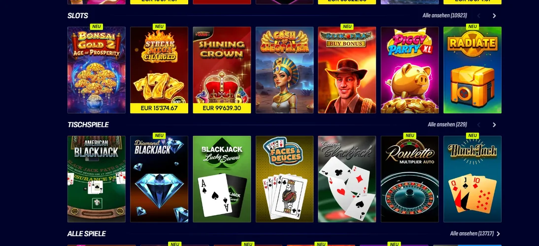 Durchsuchen aller Spielkategorien
